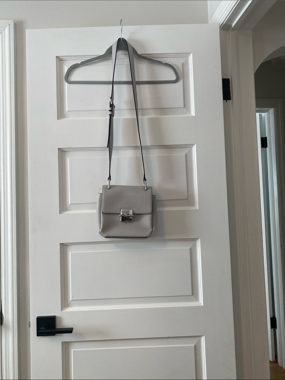 Calvin Klein Pebbled Leather Crossbody in Light Gray